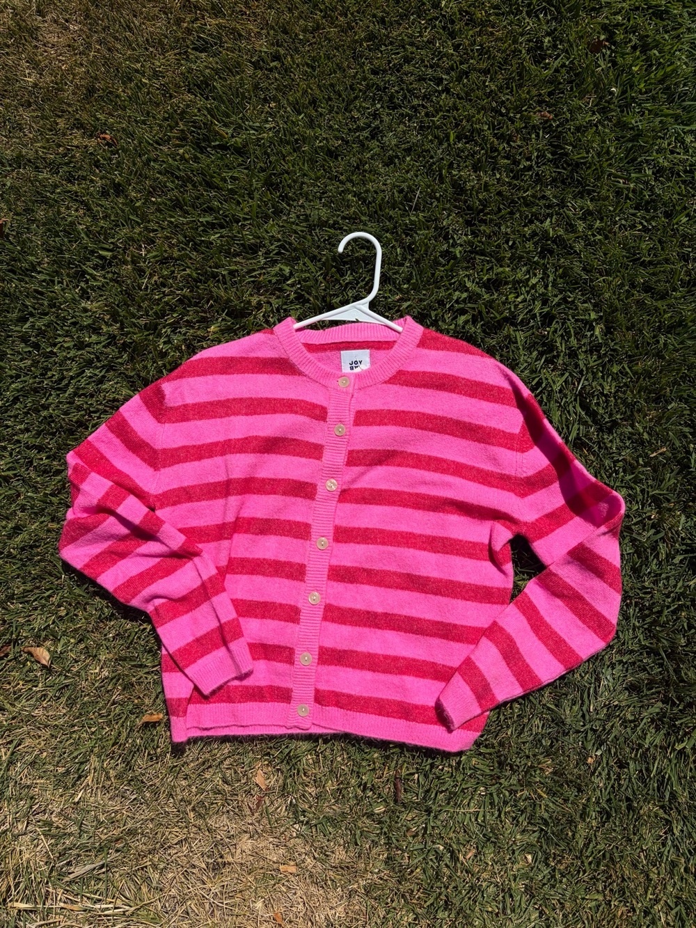 JoyLab Pink and Fuchsia Striped Button-Down Cardigan